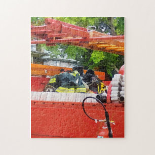 Uniform in Back of Vintage Fire Truck Jigsaw Puzzle
