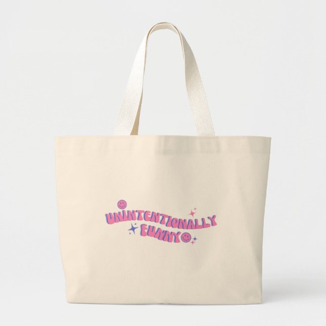 Unintentionally Funny Pink Retro Groovy Text Large Tote Bag (Front)
