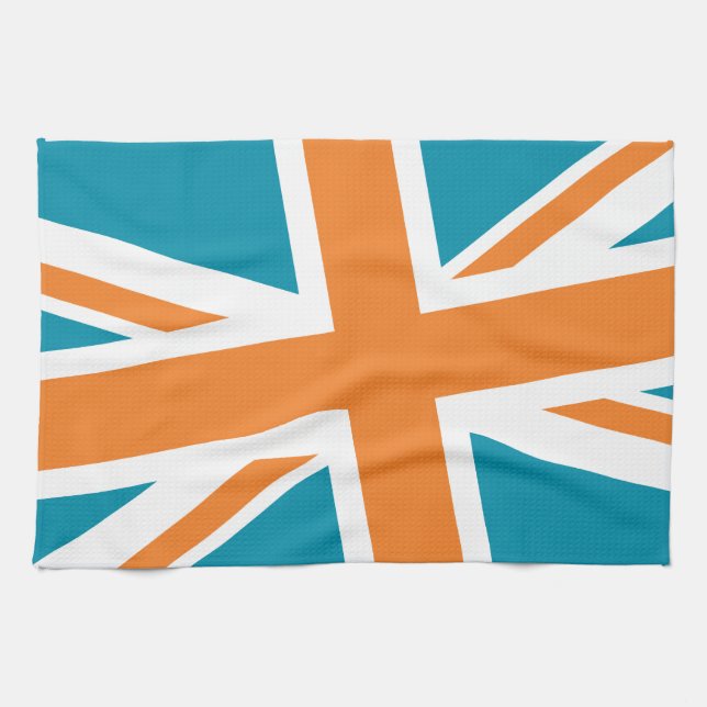 Union Flag Kitchen Towel (Teal/Orange) (Horizontal)