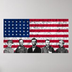 Union Heroes and The American Flag Poster