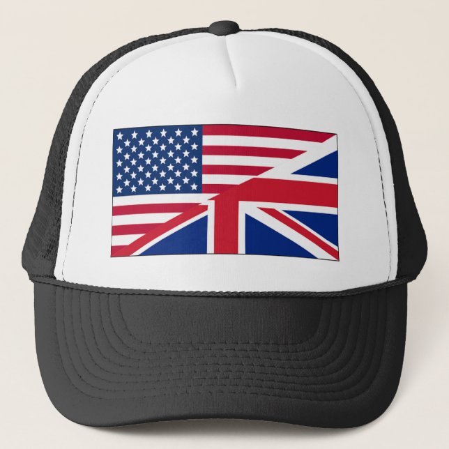 Union Jack American Flag Pattern Stars Stripes Trucker Hat (Front)