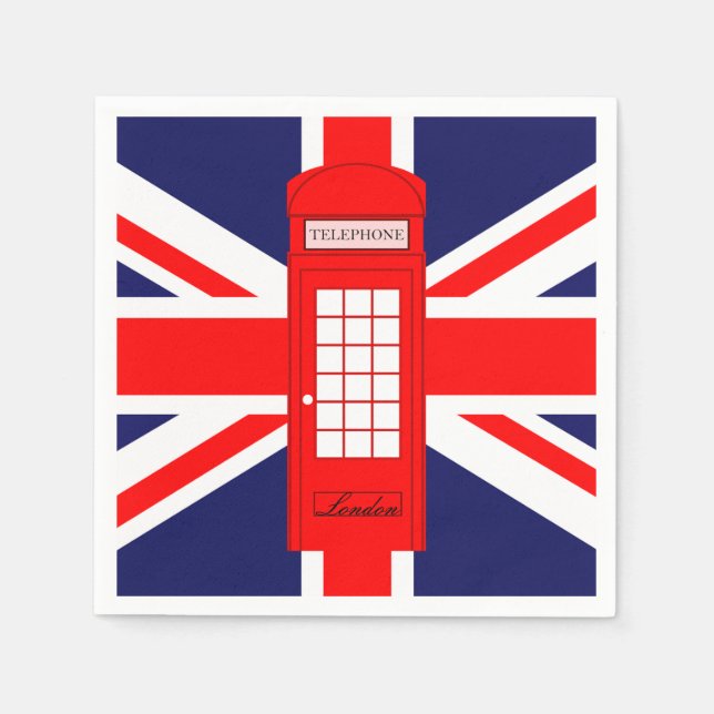 Union Jack and Phone Box Paper Napkins (Front)