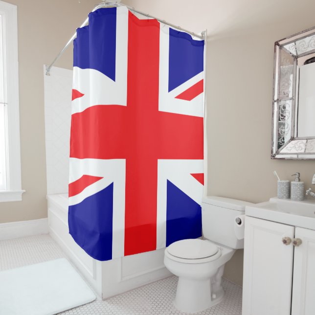 Union Jack British Flag England Red White Blue Shower Curtain (In Situ)