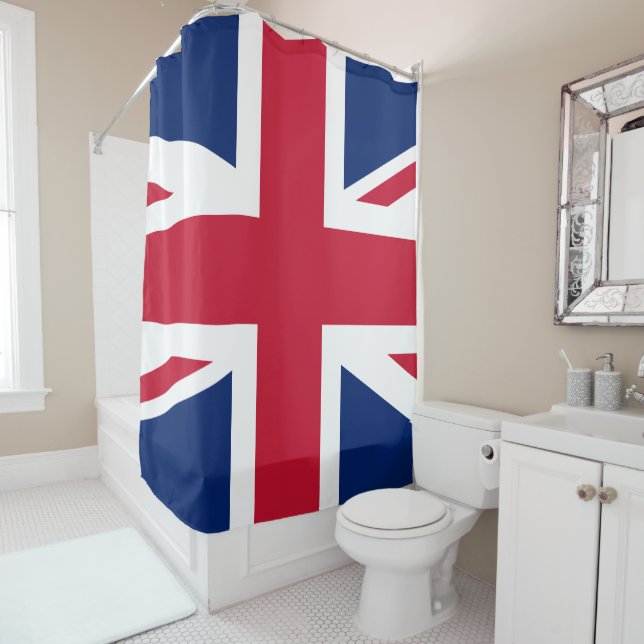 Union Jack British Flag England Red White Blue Shower Curtain (In Situ)