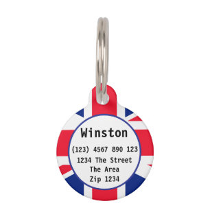 Union Jack British Flag UK ID Name Pet Tag