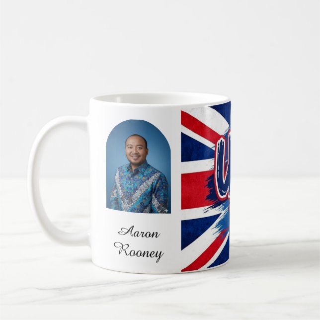 Union Jack British Flag Vintage Personalized Coffee Mug (Left)