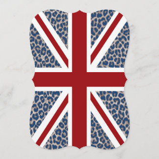 Union Jack British Flag with Blue Cheetah Print Invitation
