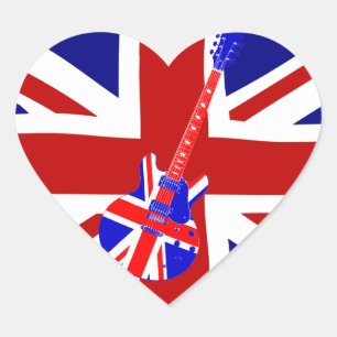 Union Jack British Guitar Art 2 Heart shape sticke Sticker
