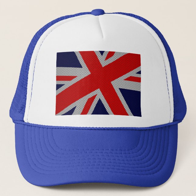 Union Jack Carbon Fibre Style Decor Trucker Hat (Front)