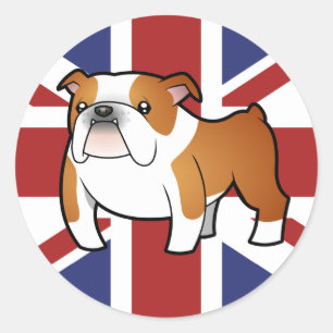 Union Jack Cartoon English Bulldog Classic Round Sticker