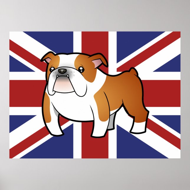Union Jack Cartoon English Bulldog Poster (Front)