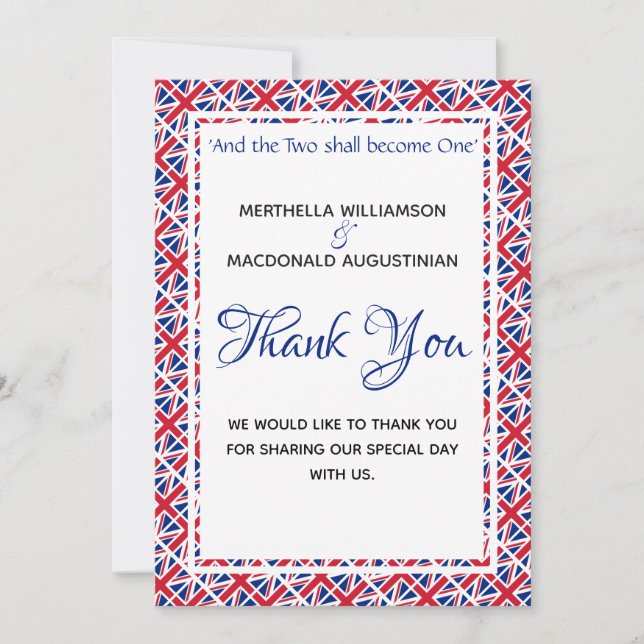 UNION JACK Custom Photo Great Britain Wedding Thank You Card (Front)