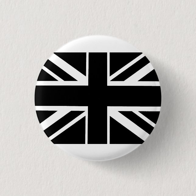 Union Jack England British Flag Britain UK BLACK 3 Cm Round Badge (Front)
