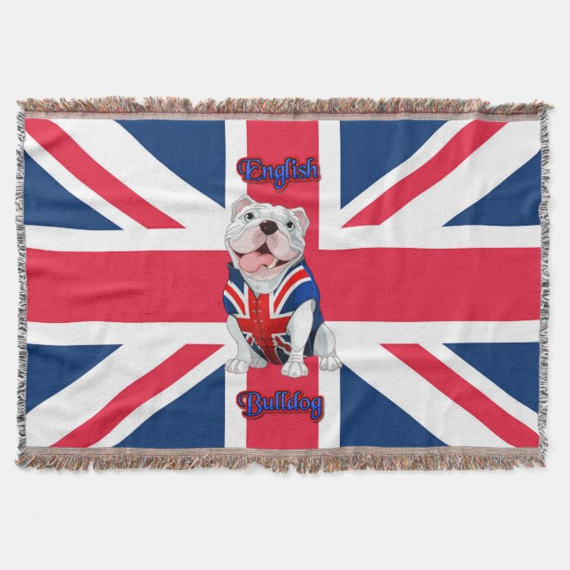Union Jack English Bulldog Throw Blanket (Front)