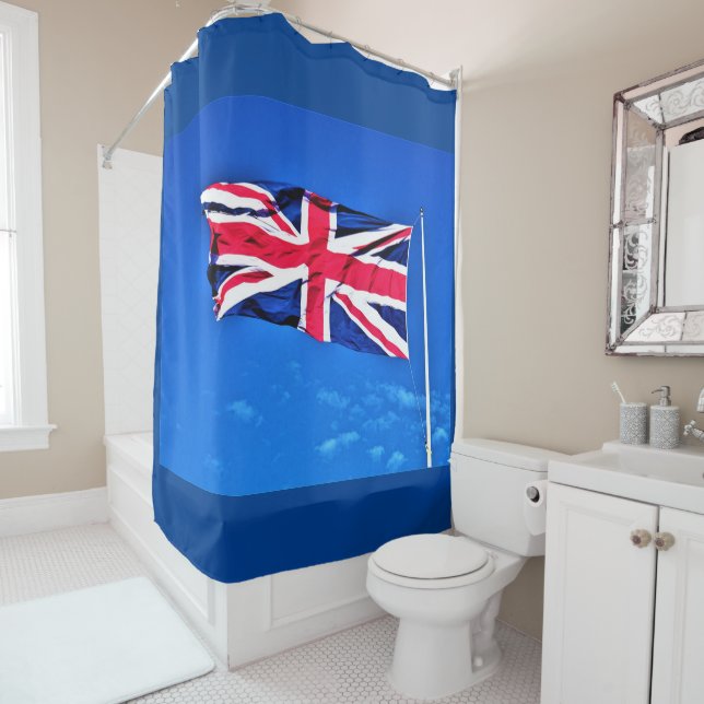Union Jack Faux Shower Curtain (In Situ)
