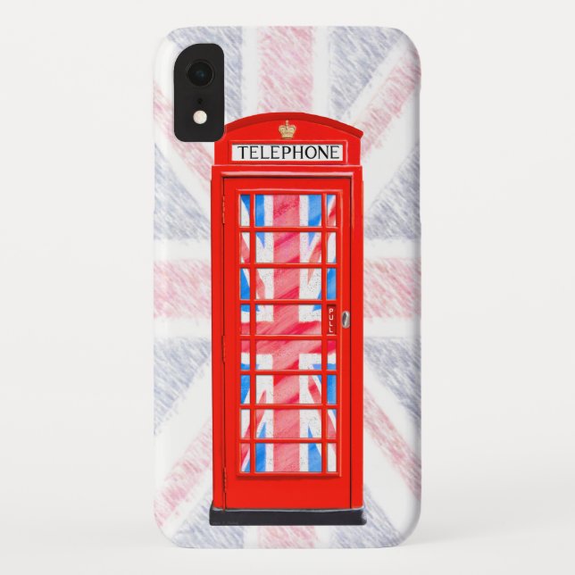 Union Jack Flag and Red Phone Box iPhone XR Case (Back)