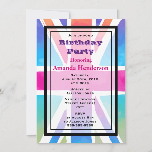 Union Jack Flag Birthday Party Invitation (Front)