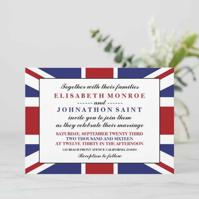 Union Jack Flag British Wedding Invitation (Standing Front)