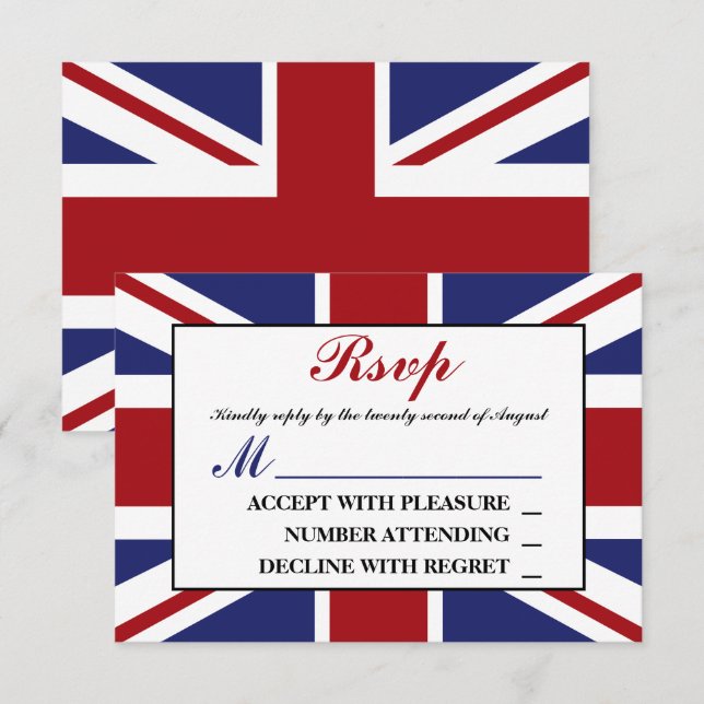 Union Jack Flag British Wedding RSVP Card (Front/Back)