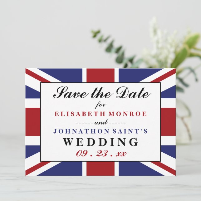 Union Jack Flag British Wedding Save The Date (Standing Front)