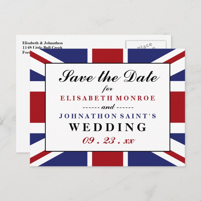 Union Jack Flag British Wedding Save The Date Announcement Postcard (Front/Back)