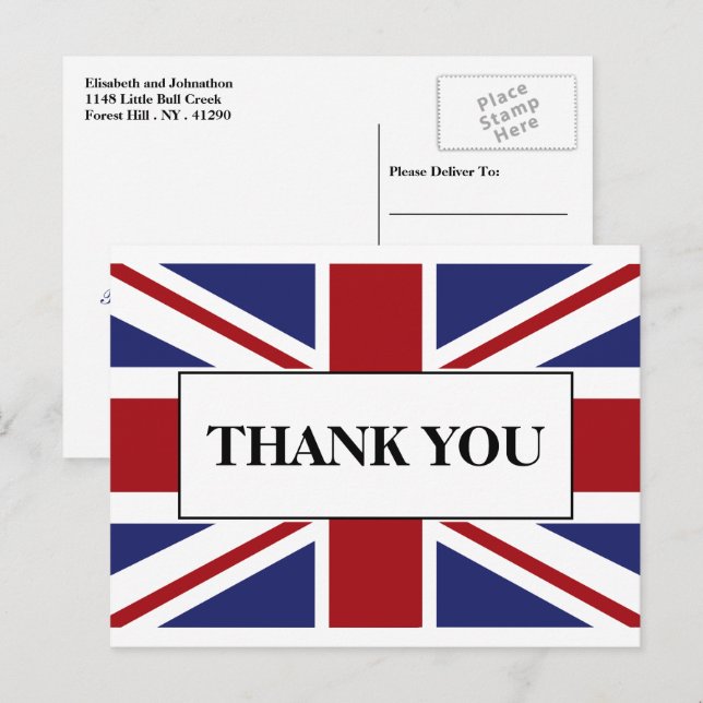 Union Jack Flag British Wedding Thank You Announcement Postcard (Front/Back)