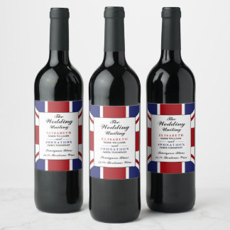 Union Jack Flag British Wedding Wine Label