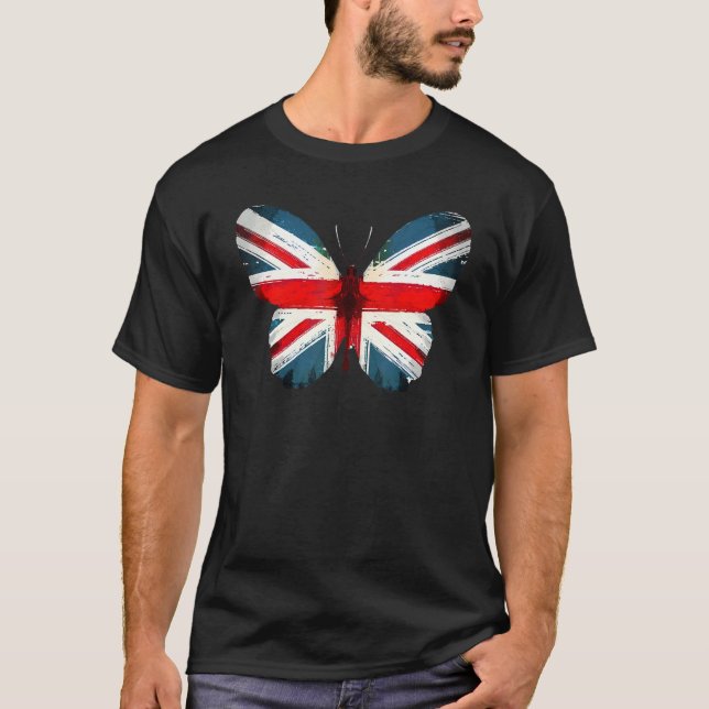 Union Jack Flag Butterfly For Kids & Uk British Ex T-Shirt (Front)