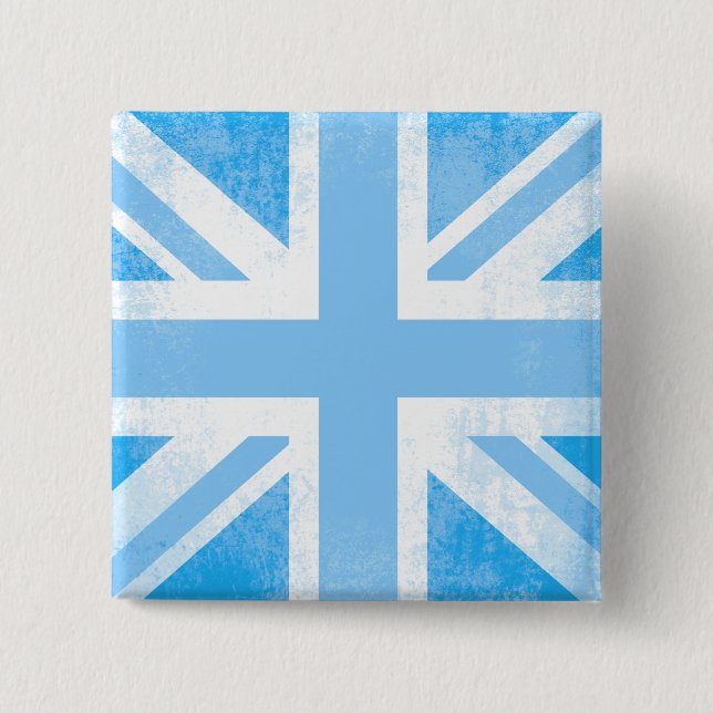 Union jack flag button badge in boy blue hues (Front)