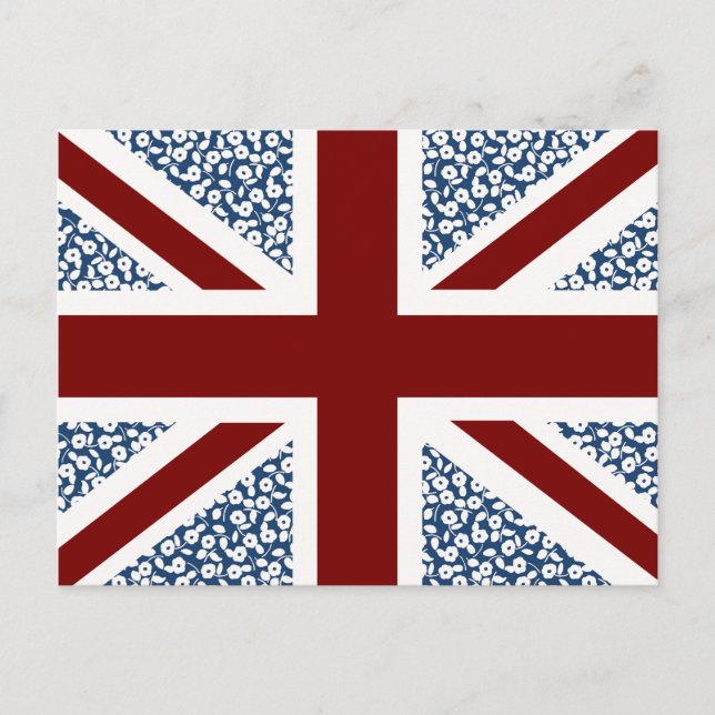 Union Jack Flag Calico Floral Pattern Postcard (Front)