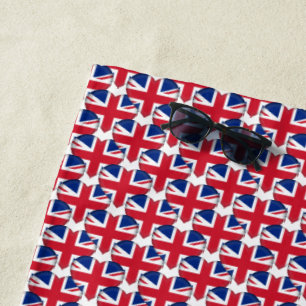 Union Jack Flag Colours Hearts Pattern Patriotic Beach Towel