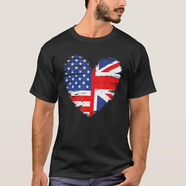 Union Jack Flag England And American Flag For Brit T-Shirt (Front)