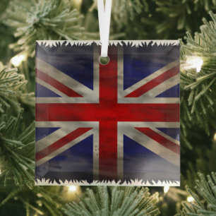 Union Jack Flag Glass Ornament