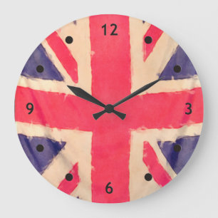 UNION JACK FLAG grunge Large Clock