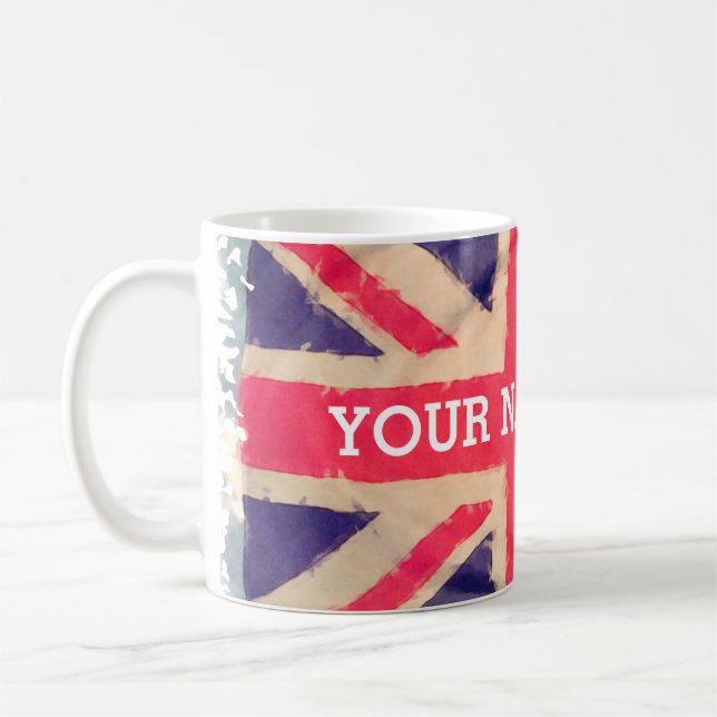 UNION JACK FLAG grunge + your text Coffee Mug (Left)