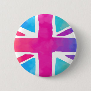 Union Jack Flag in Bright Watercolors 6 Cm Round Badge