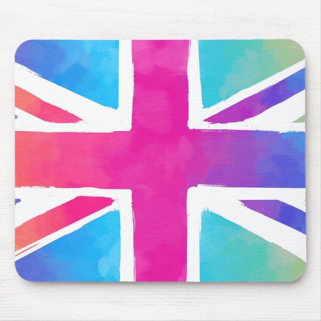 Union Jack Flag in Bright Watercolors Mouse Mat (Front)