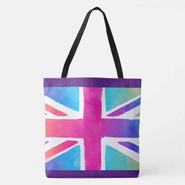 Union Jack Flag in Bright Watercolors Tote Bag (Front)