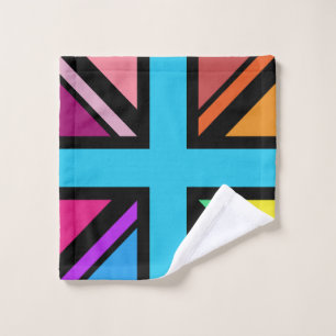 Union Jack/Flag Multicolored+Black Design Bath Towel Set