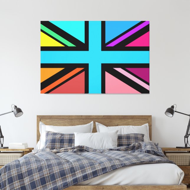Union Jack/Flag Multicolored+Black Design Canvas Print (Insitu(Bedroom))