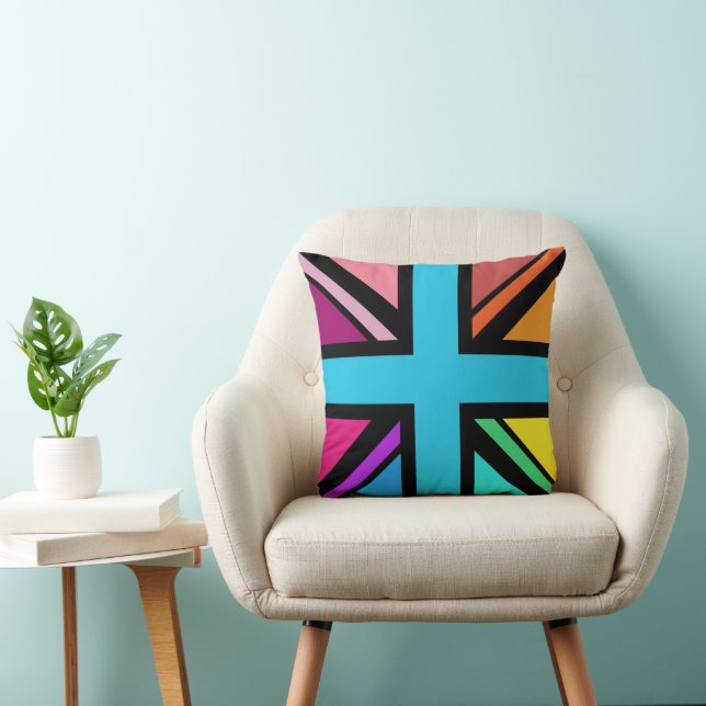 Union Jack/Flag Multicolored+Black Design Cushion (Chair)