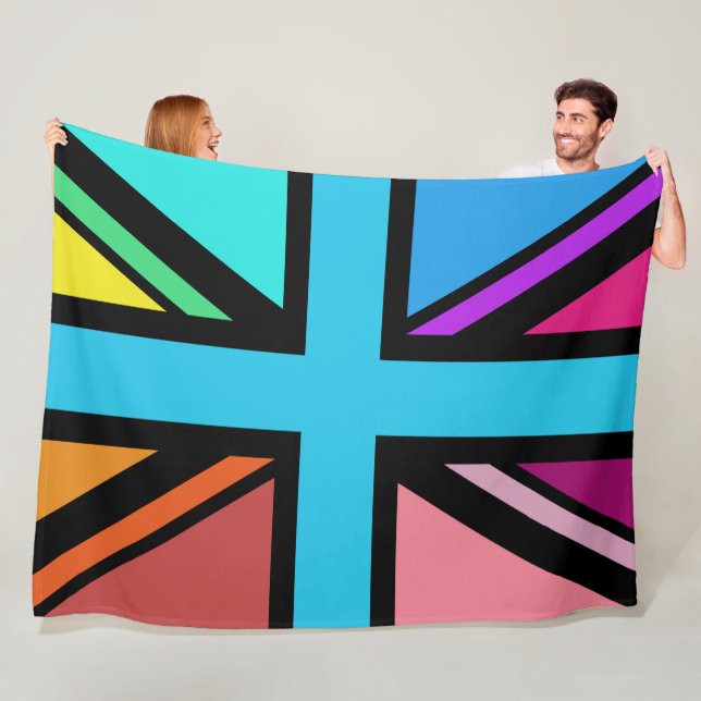 Union Jack/Flag Multicolored+Black Design Fleece Blanket (In Situ)