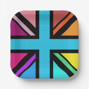 Union Jack/Flag Multicolored+Black Design Paper Plate