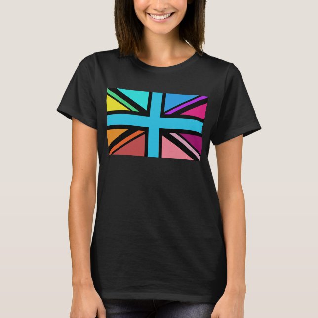 Union Jack/Flag Multicolored+Black Design T-Shirt (Front)