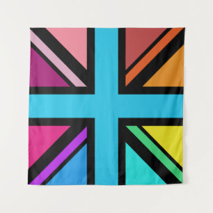 Union Jack/Flag Multicolored+Black Design Tapestry