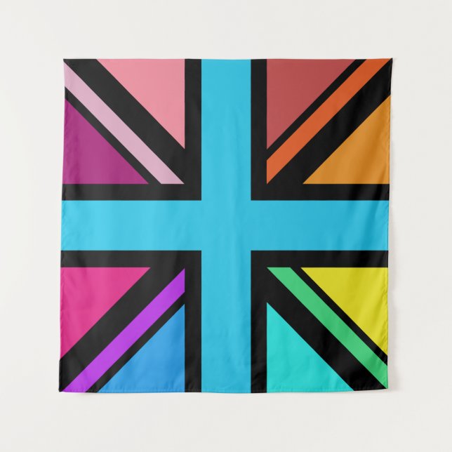 Union Jack/Flag Multicolored+Black Design Tapestry (Front)