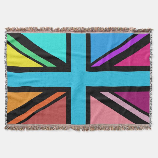Union Jack/Flag Multicolored+Black Design Throw Blanket (Front)