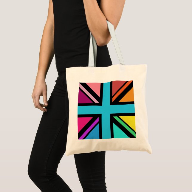 Union Jack/Flag Multicolored+Black Design Tote Bag (Front (Product))