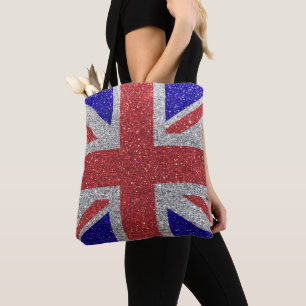 Union Jack Flag of United Kingdom Glitter Tote Bag
