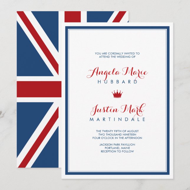 Union Jack Flag Patriotic Wedding 2 Invitation (Front/Back)